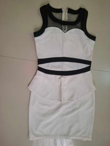 Chic White &amp; Black Peplum Dress
