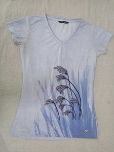 Light Blue V-Neck T-Shirt with Nature Print