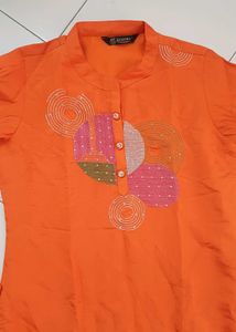 Orange Kurta Set with Embellishments