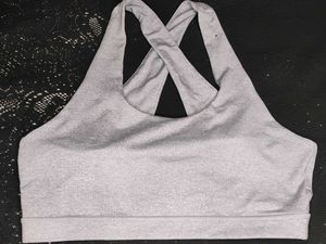 Gray Padded Sports Bra with Criss-Cross Straps