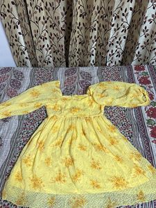 Chic Yellow Floral Puff Sleeve Dress