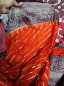 Orange n Purple georgette saree- blouse