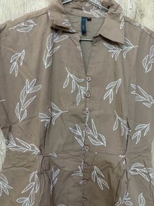 Stylish Brown Leaf Print Mini Dress