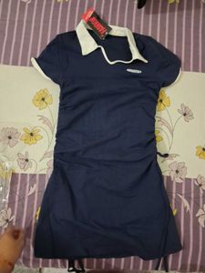 Chic Navy Blue Ruched Dress