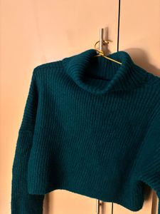Teal Cropped Turtleneck Sweater