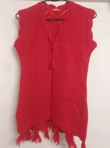 Red Knitted Sleeveless Cardigan