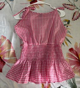 Gingham smocked peplum top