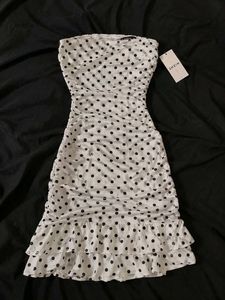 Polka Dot Strapless Ruched Mini Dress