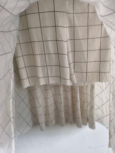 White Grid Print A-Line Skirt