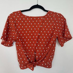 BERSHKA ORANGE POLKA DOT TOP