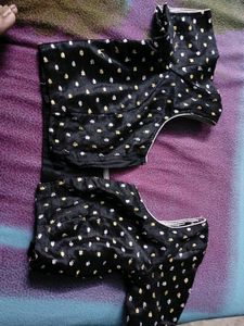 Elegant Black Blouse with Gold & Silver Print