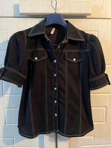 Co-ord set Black Button-Up Top Puff Sleeves c