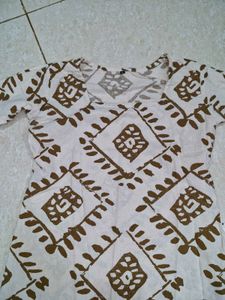 Stylish White Kurta with Brown Print