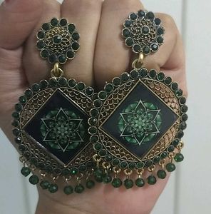 Green Stone &amp; Mandala Earrings