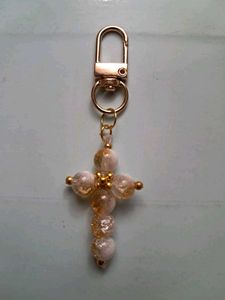 Cross Beaded Keychain Charm