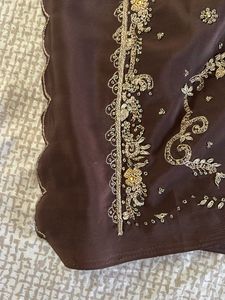 Brown Zardozi Work Silk Satin Saree
