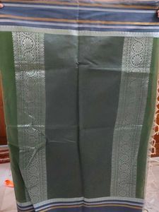 Elegant Green Saree with Silver Border