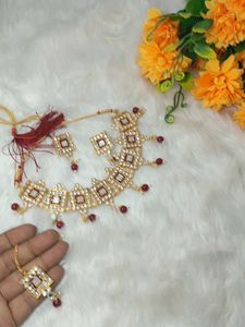 mirror plus minakari Giri maroon color necklace de