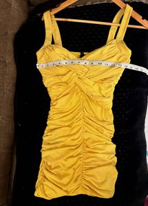 Chic Ruched Yellow Mini Dress
