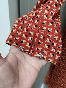 Red Printed Kurta with Long Sleeves