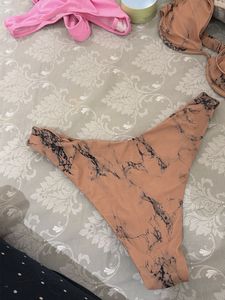 Marble Print Bikini Set with Sarong