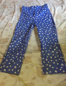 Blue Daisy Print Flare Pants