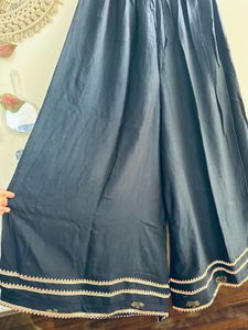 Navy Blue Nyra Cut Suit Palazzo set &amp; Lace chunni