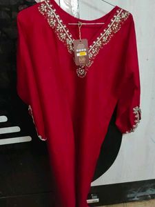 Elegant Embroidered Red Kurta