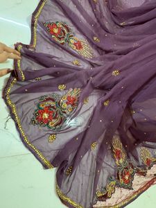 fully handwork heavy Purple Saree