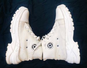 White Canvas Chunky Sneakers