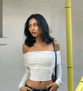 Off-Shoulder Ruched White Top