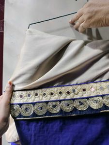 Blue &amp; Cream Embroidered Saree
