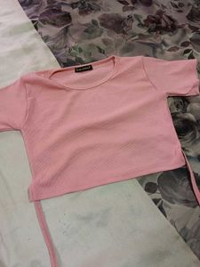 Y2K Pink Tie-Back Ribbed Crop Top