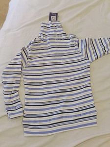 Striped Turtleneck with BELIEVE Patch