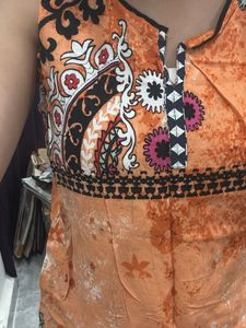 Orange Floral Ethnic Kurta