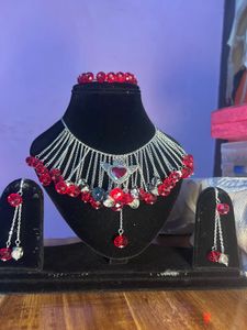 Red Crystal Heart Wings Jewellery Set