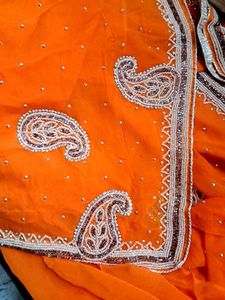Heavy Orange Embroidered Saree