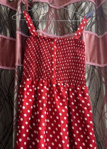 Red Polka Dot Smocked Midi Dress