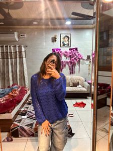 Blue Knit Pullover Sweater