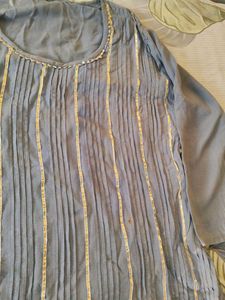 Elegant Grey Kurta with Gold Embellishments