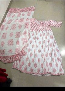Red &amp; White Printed Dress