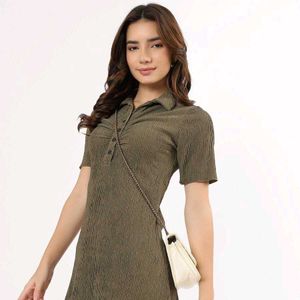 Chic Olive Green Ribbed Polo Dress