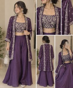 Embroidered Purple Blouse , plazo wit