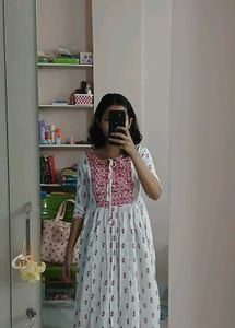 White Kurta with Pink Floral print