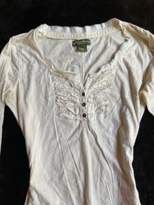 cream ruffled henley fitted top