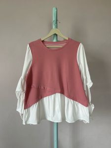 Cute Pink and White Peplum Top