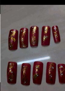 Customized Red &amp; Sea green Nails