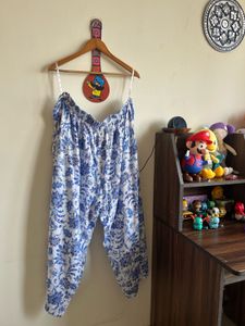 Blue Floral Print Palazzo Pants