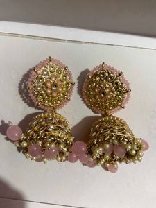 (Very Heavyweight) Elegant Pink Jhumka Earrings