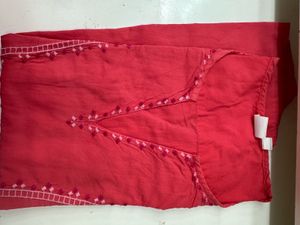 Vibrant Red Embroidered Kurta Top